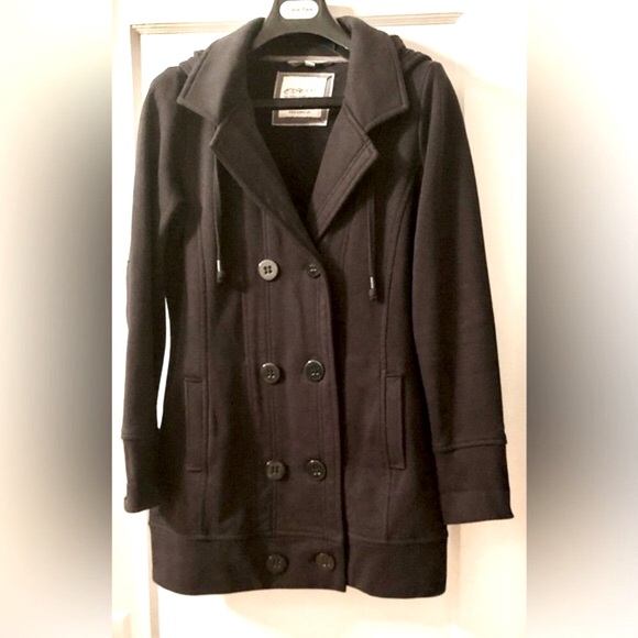 ESPRIT FITTED BLACK PEA-COAT STYLE HOODED JACKET - Picture 1 of 16